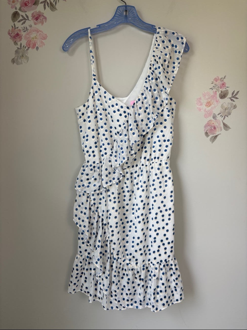 Lilly Pulitzer White Dress with Navy and Cream Polka Dots - S